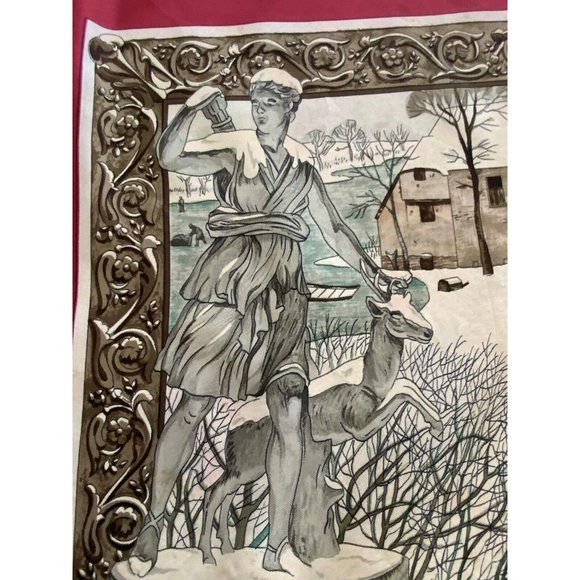 HERMÈS PARIS "L'hiver"By Ledoux Red Horses Snow Hunting Scarf SQR 34’’GD COND - Picture 9 of 9